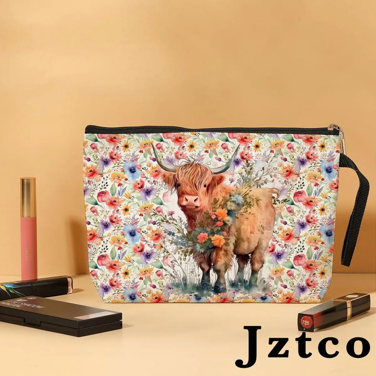 Western Cosmetic Bag Western Gifts Highland Cow Gifts for Women Cowgirl Country Girl Western Cow Lover Mom BFF Daughter Cow Stuff Toiletry Bag Graduation Mothers Day Birthday Gifts Floral Makeup Bag