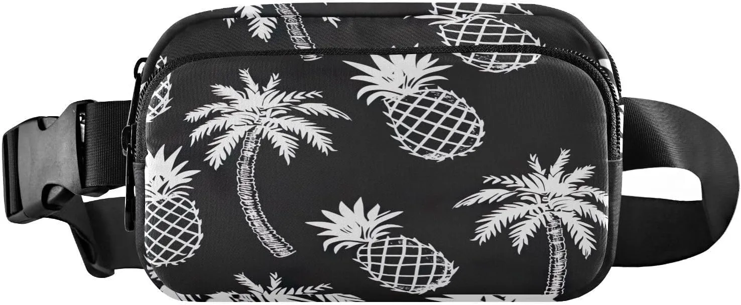 White Pineapple Fanny Packs for Women Men, Fashion Belt Bag Waterproof Waist Pack Crossbody Bags with Adjustable Strap for Workout Running Hiking