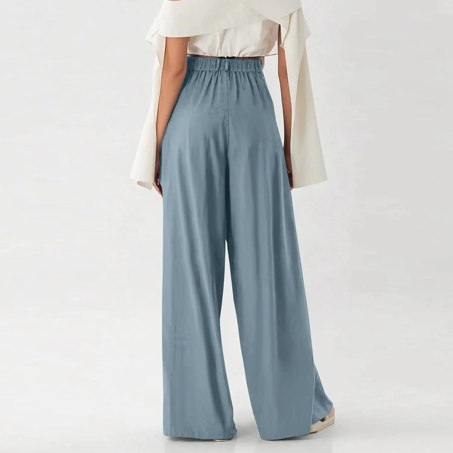 Wide Leg Pants for Women Elastic Waist Stretchy Palazzo Pants Casual Lightweight Summer Pants with Pockets