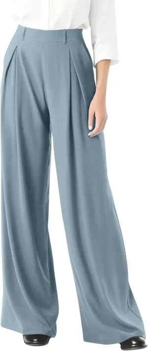 Wide Leg Pants for Women Elastic Waist Stretchy Palazzo Pants Casual Lightweight Summer Pants with Pockets