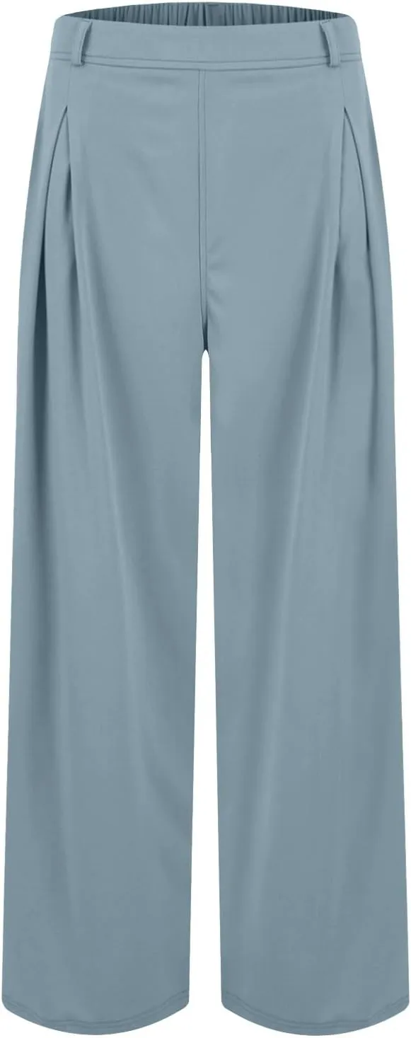 Wide Leg Pants for Women Elastic Waist Stretchy Palazzo Pants Casual Lightweight Summer Pants with Pockets