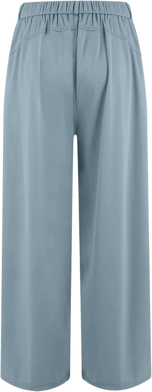 Wide Leg Pants for Women Elastic Waist Stretchy Palazzo Pants Casual Lightweight Summer Pants with Pockets