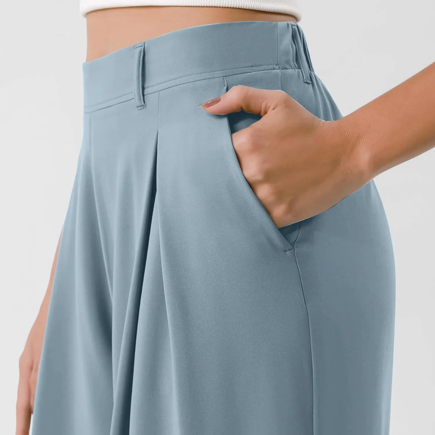 Wide Leg Pants for Women Elastic Waist Stretchy Palazzo Pants Casual Lightweight Summer Pants with Pockets