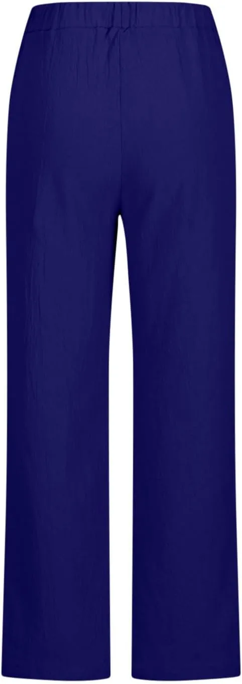 Wide Leg Pants Women Plus Size Cotton Linen Trousers Dressy Casual Drawstring High Waist Straight Pants Summer Pants