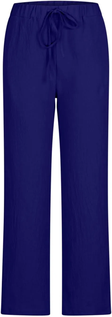 Wide Leg Pants Women Plus Size Cotton Linen Trousers Dressy Casual Drawstring High Waist Straight Pants Summer Pants