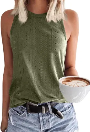 Woffccrd Womens Tank Tops Summer Sleeveless Shirts Casual O-Neck Cami Shirts Summer T Shirts Basic Tops
