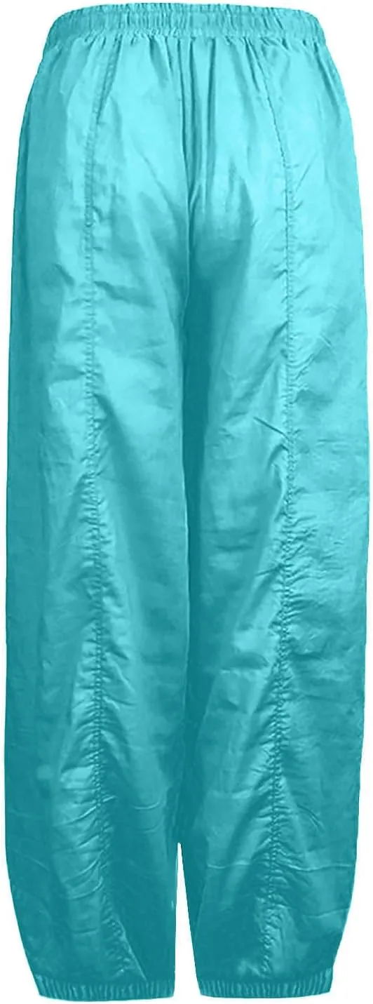 Women Baggy Pants Linen Harem Pants Comfy Wide Leg Yoga Pants Drawstring Palazzo Pants Loose Trousers Lounge Pants