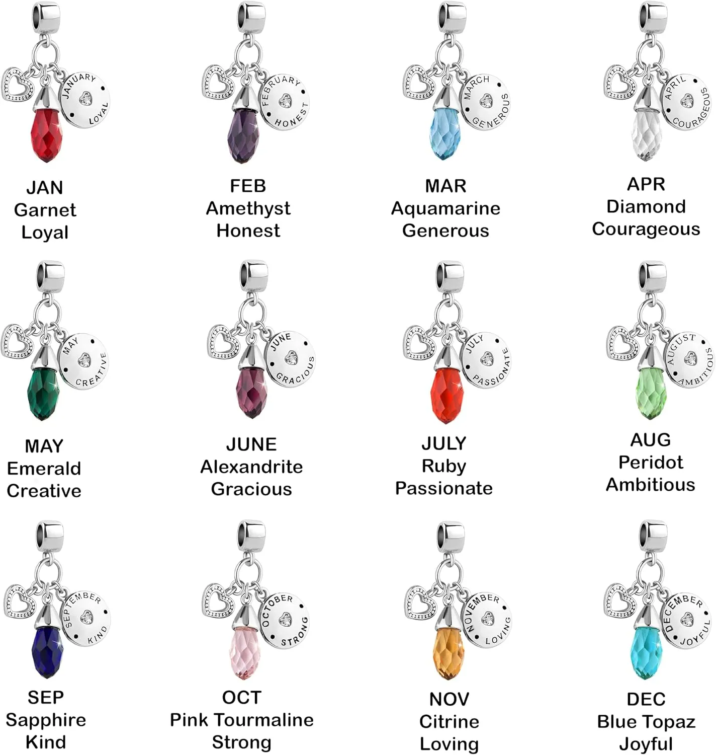 Women Charm for Bracelets Love Heart Dangle Silver Clear CZ Beads Birthstone Bracelet Charms for Daughter Women Wife, Blue Pink Clear