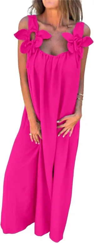 Women Dressy Maxi Dress Casual Sleeveless A Line Loose Backless Dresses Summer Swing Flowy Guest Wedding Long Dress
