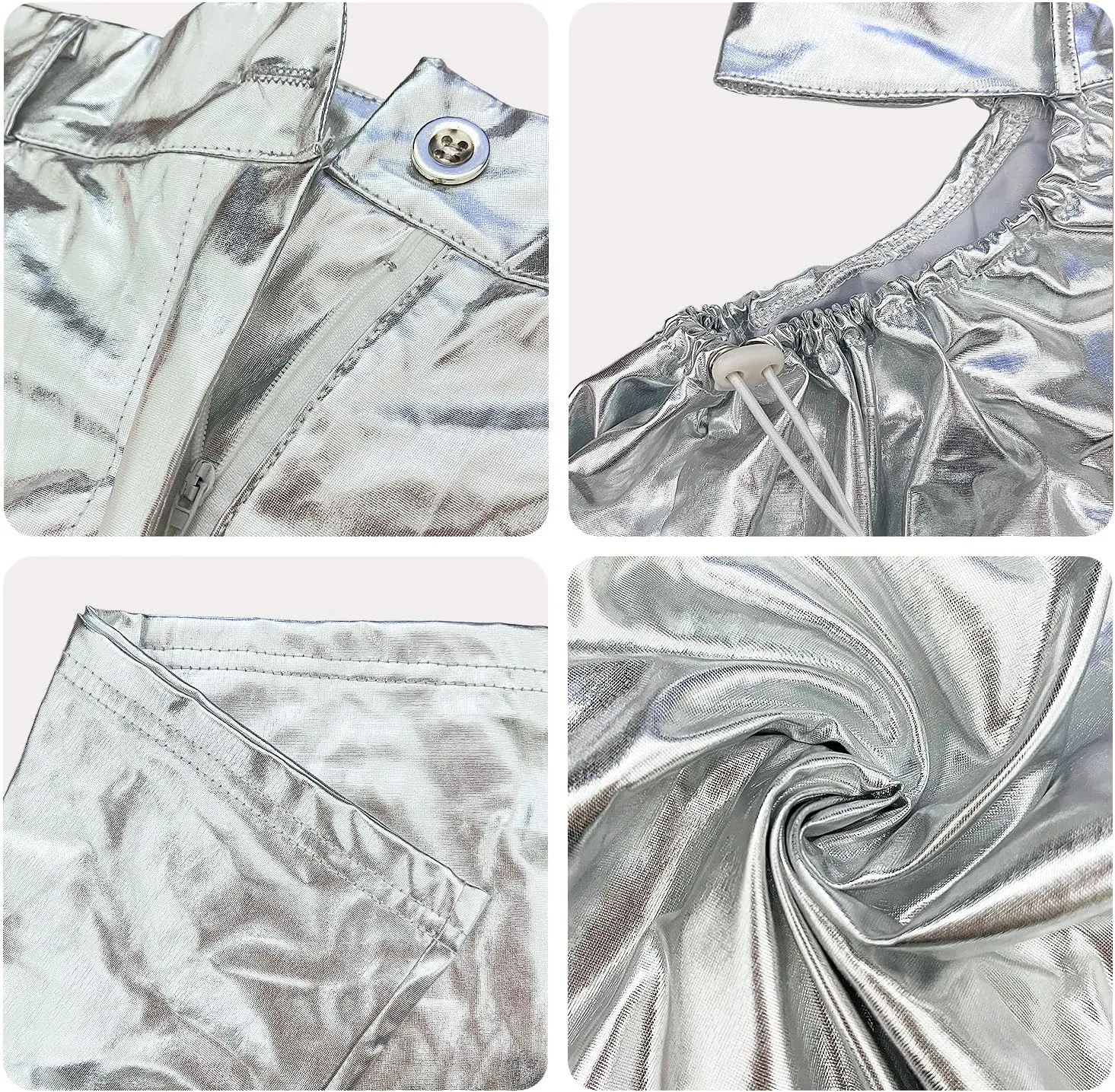 Women Metallic High Waist Wide Leg Pants Hollow Out Hip Hop Trousers Sweatpant