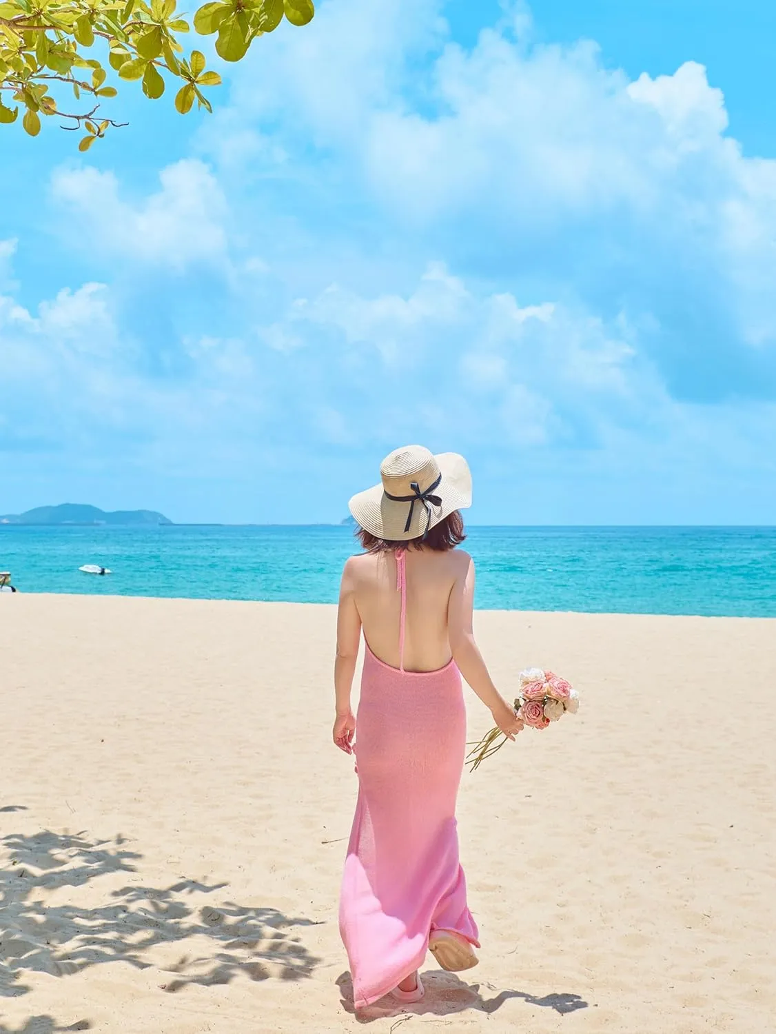 Women Sexy Backless See Through Knitted 3D Embroidery Dresses V-Neck Open Leg Sleeveless Halter Gown