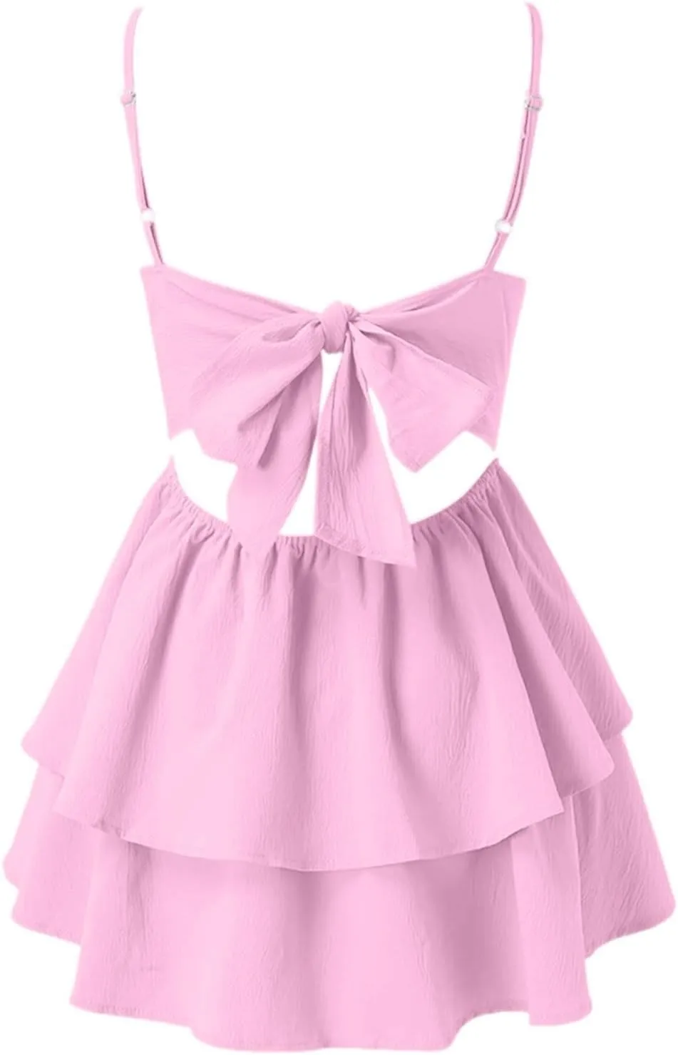 Women Solid Casual Tiered Mini Dresses Spaghetti Strap Tube Backless A Line Swing Short Dress Tiered Flowy Sundress
