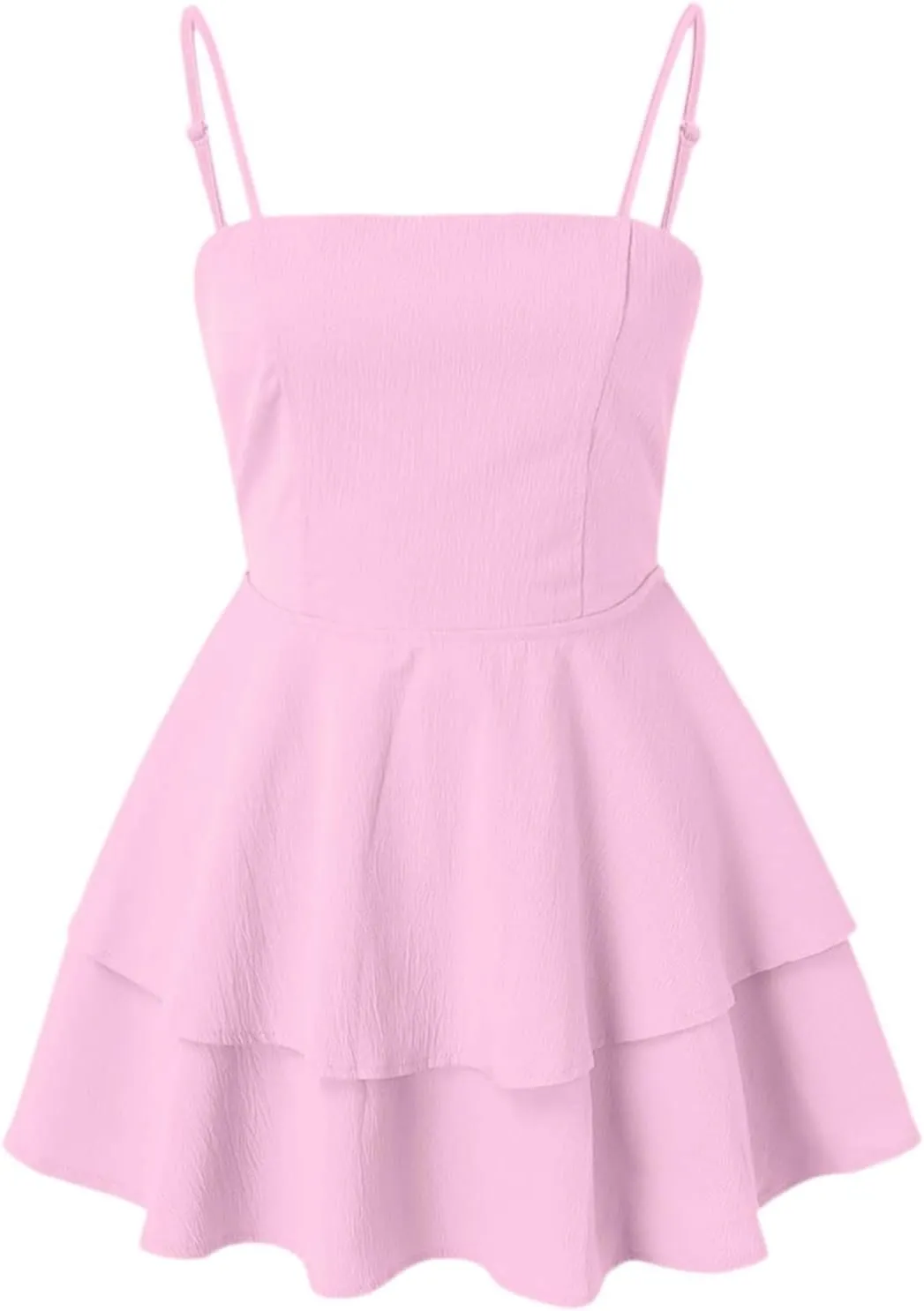 Women Solid Casual Tiered Mini Dresses Spaghetti Strap Tube Backless A Line Swing Short Dress Tiered Flowy Sundress