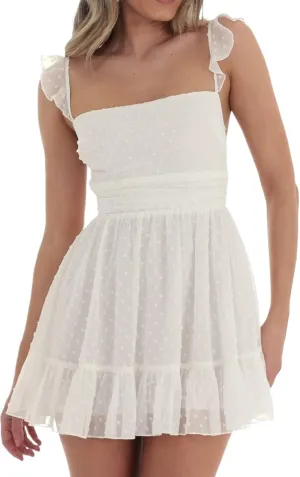Women Square Neck Mini Dresses Lace Ruffle A Line Short Dresses Spaghetti Strap Concert Prom Party Beach Y2K Dress