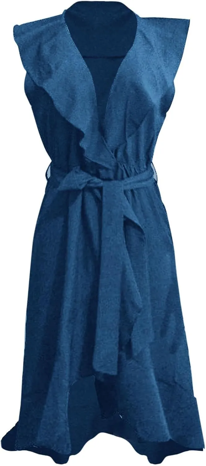 Women's 2025 Summer Lacing Wrap Maxi Dress Casual Boho Deep V Neck Short Sleeve Ruffle Hem Split Beach Long Dresses