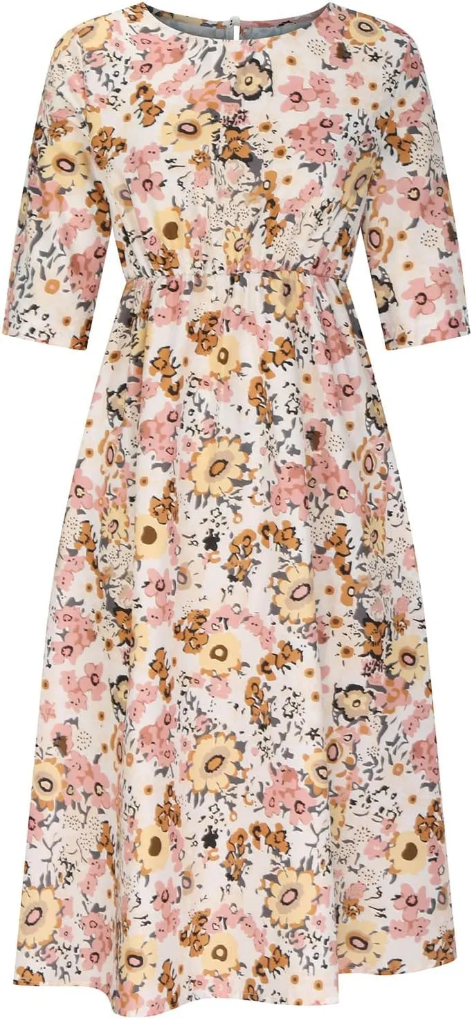 Womens Boho Dress Plus Size Casual Summer Short Sleeve Dresses Beach Maxi Dress Floral Pleated Long Dress Tunic Shirt