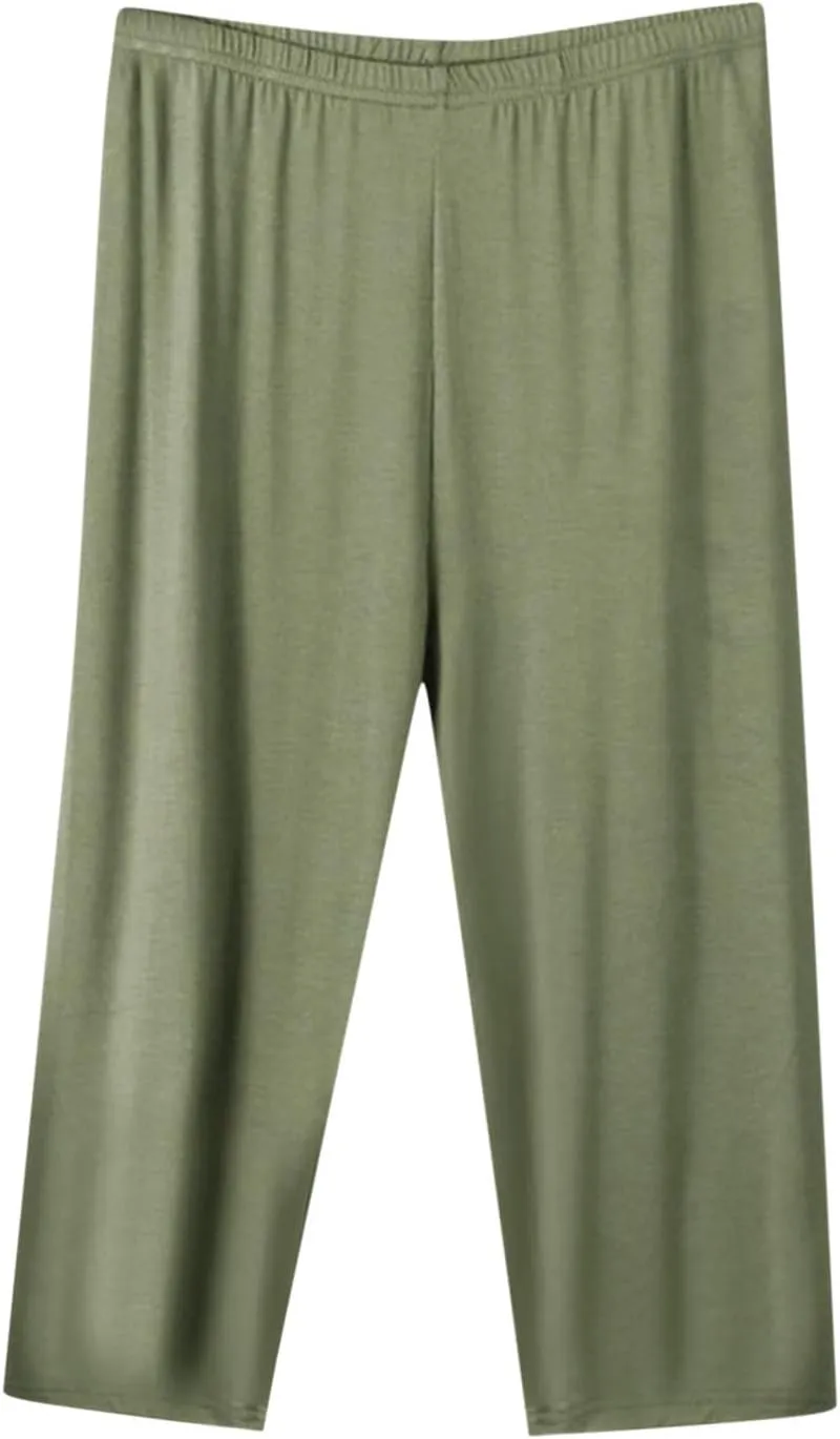 Women's Casual Capri Pants 3/4 Length Trousers, Ladies Thin Cropped Trouser Three Quarter Soft Shorts Bottom