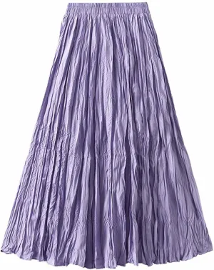 Womens Chic Elastic High Waisted A Line Pleated Shirring Maxi Long Skirt Elegant Vintage Evening Party Summer Skirts