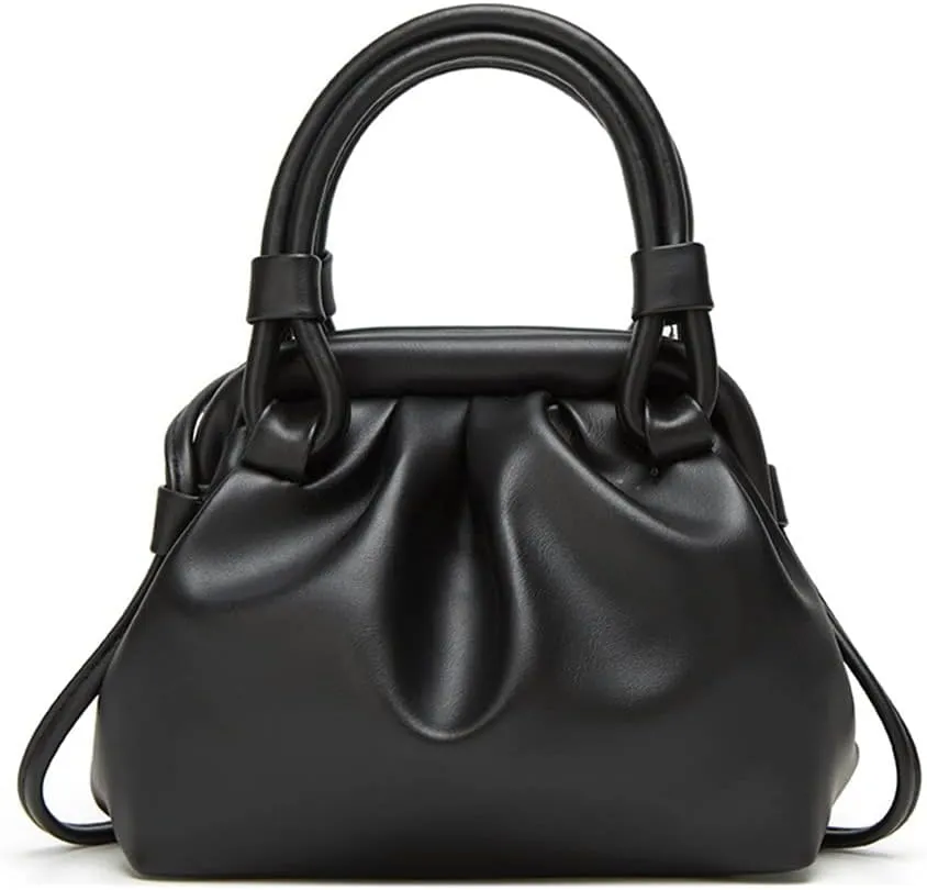 Womens Cloud Ruched Satchel Handbag - Soft Leather Top Handle Crossbody Tote Bag - Fashionable Ladies Shoulder Purse (Grey)