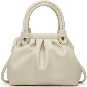 Womens Cloud Ruched Satchel Handbag - Soft Leather Top Handle Crossbody Tote Bag - Fashionable Ladies Shoulder Purse (Grey)
