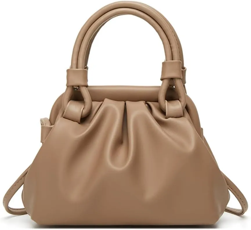 Womens Cloud Ruched Satchel Handbag - Soft Leather Top Handle Crossbody Tote Bag - Fashionable Ladies Shoulder Purse (Grey)
