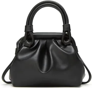 Womens Cloud Ruched Satchel Handbag - Soft Leather Top Handle Crossbody Tote Bag - Fashionable Ladies Shoulder Purse (Grey)