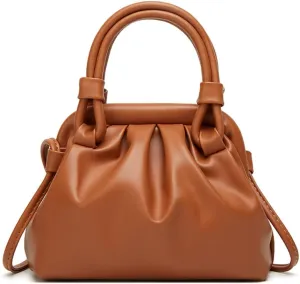 Womens Cloud Ruched Satchel Handbag - Soft Leather Top Handle Crossbody Tote Bag - Fashionable Ladies Shoulder Purse (Grey)
