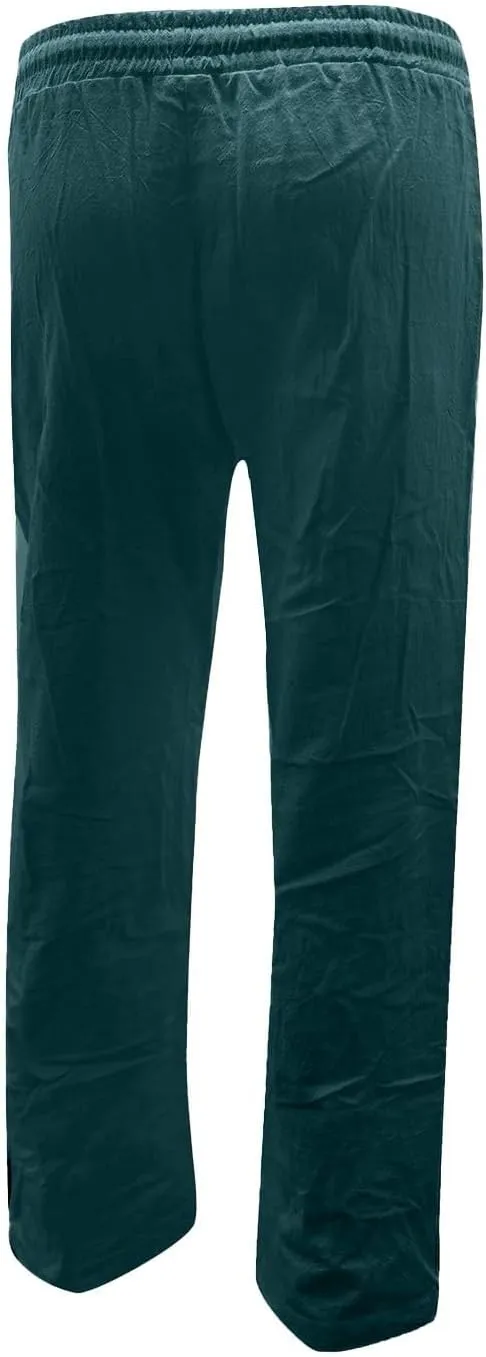 Women's Cotton Linen Pants Straight Leg Drawstring Elastic High Waist Loose Comfy Palazzo Trousers with Pockets