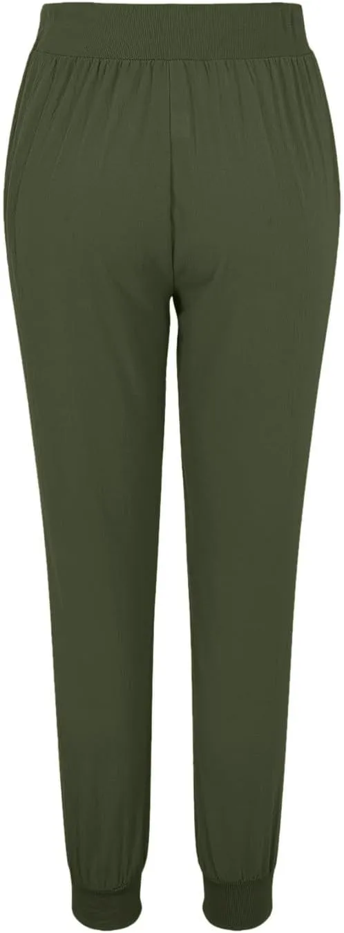Womens Cotton Linen Tapered Pants Summer Casual Elastic Waist Drawstring Pants Pleated Comfy Fit Soft Trousers with Pockets