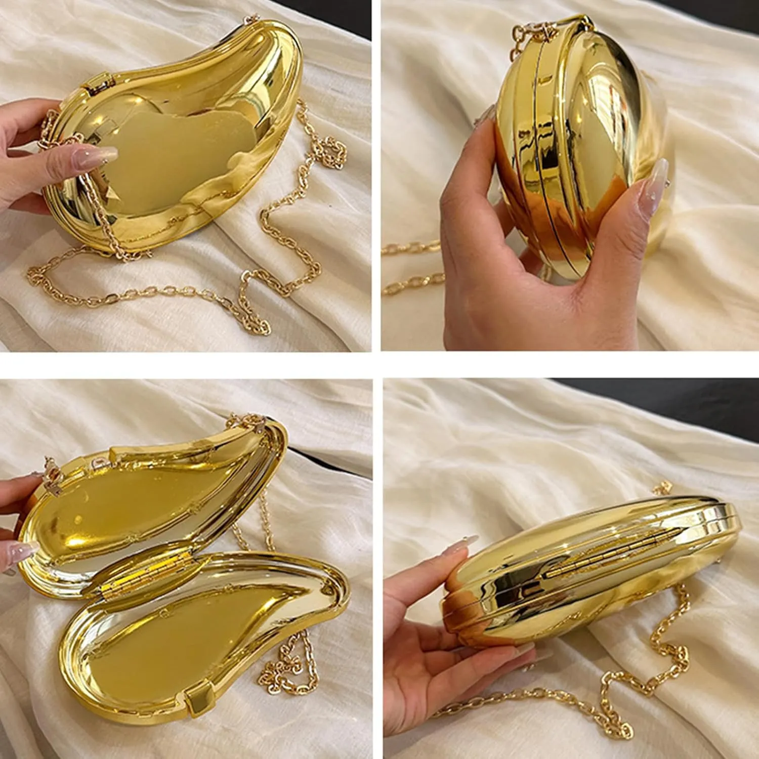 Womens Evening Clutches Bag Mangos Shape Evening Handbag Chain Strap Crossbody Bag Metallic Acrylic Shoulder Bag