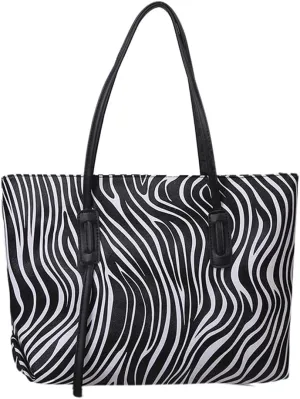 Women's Fashion Leather Handbag - Large Capacity Top Handle Satchel Purse - Casual Shoulder Zebra Tote Bag (Brown)