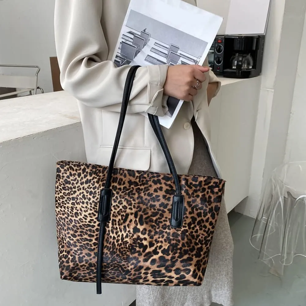 Women's Fashion Leather Handbag - Large Capacity Top Handle Satchel Purse - Casual Shoulder Zebra Tote Bag (Brown)