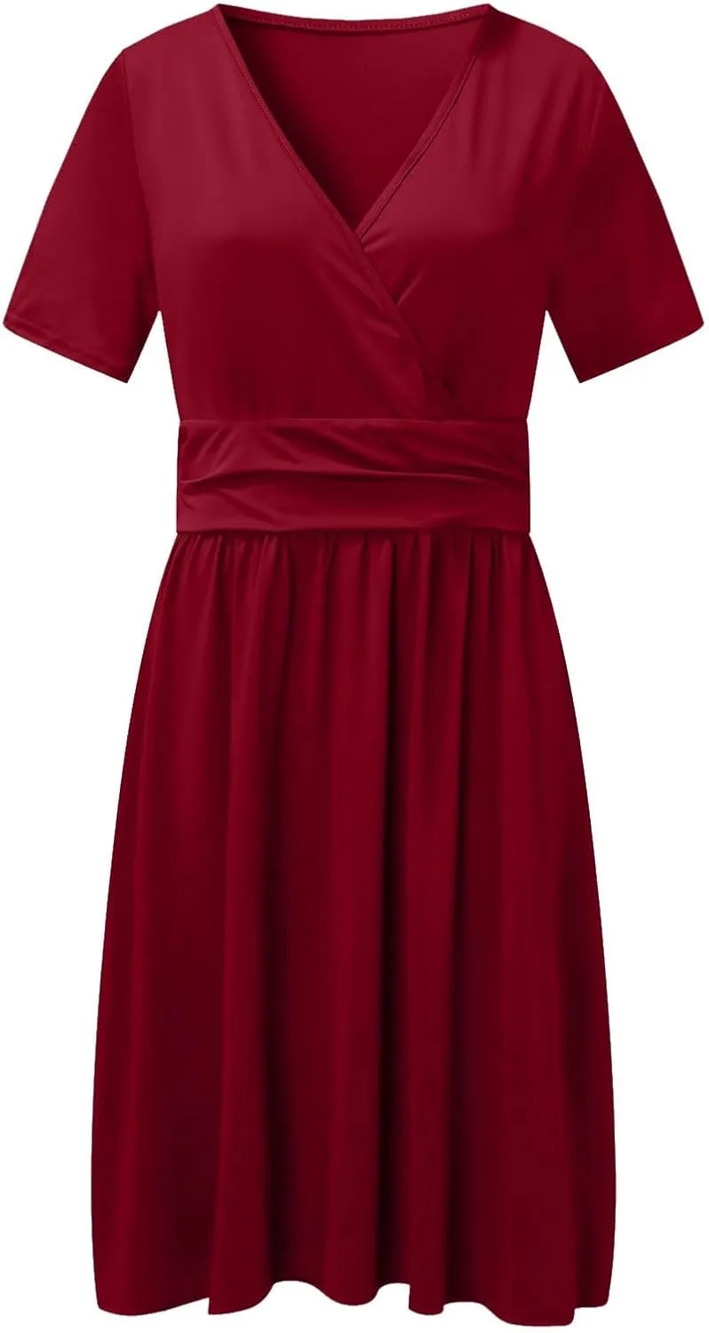 Women's Fashion Short Sleeve Printed Pocket Midi Length Casual Skirt Mix Dresses for Women