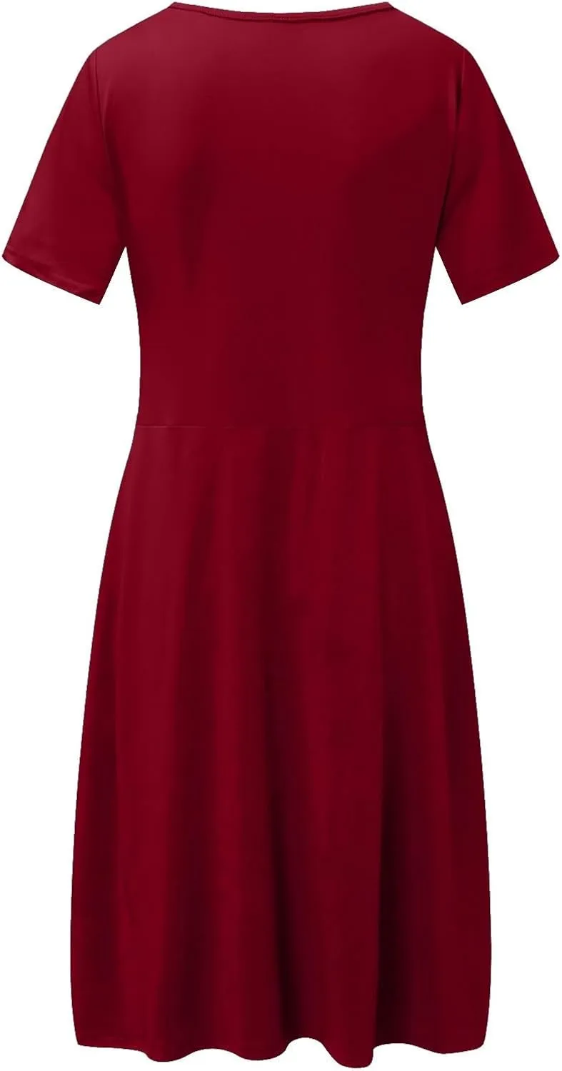 Women's Fashion Short Sleeve Printed Pocket Midi Length Casual Skirt Mix Dresses for Women