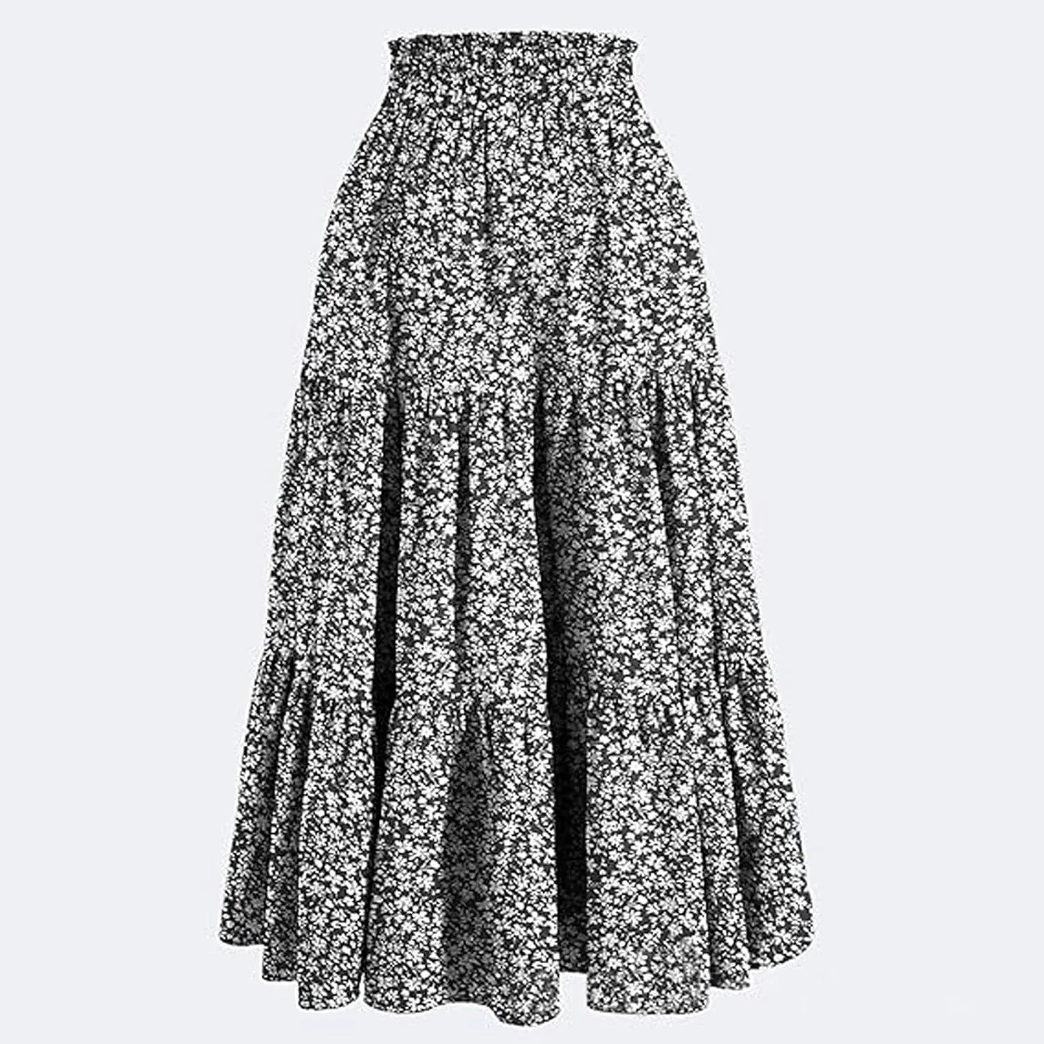 Womens Floral Maxi Skirts 2025 Summer Boho Ruffle Long Skirts for Women Women's A-Line Midi Skirt Flowy Dresses