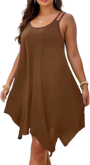 Women's Formal Dress 2025 Summer Scoop Neck Plus Size Midi Dress Wedding Guests Asymmetrical Hem Halter Dresses