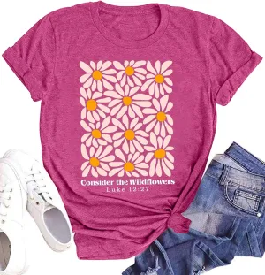 Womens Graphic T Shirts: Christian Shirts Daisy Print Short Sleeve Ladies T-Shirts Faith Hope Love Tee