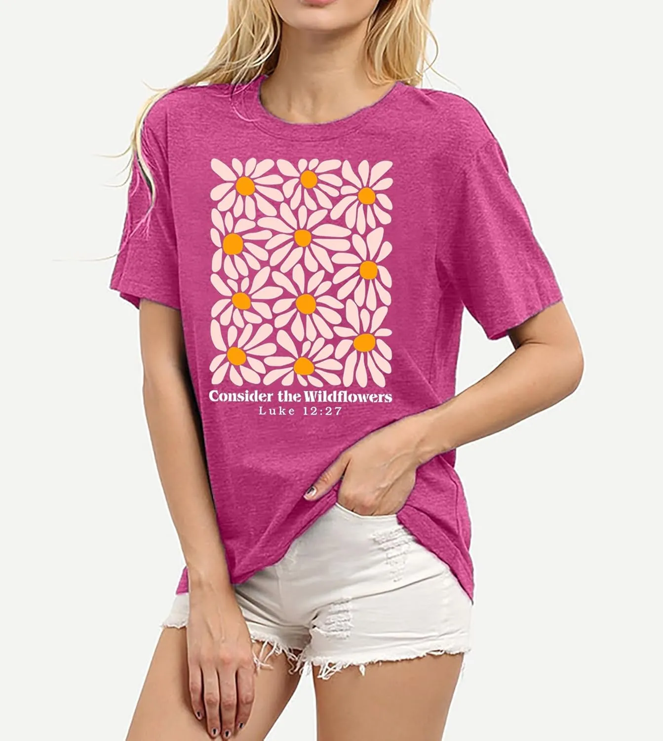 Womens Graphic T Shirts: Christian Shirts Daisy Print Short Sleeve Ladies T-Shirts Faith Hope Love Tee