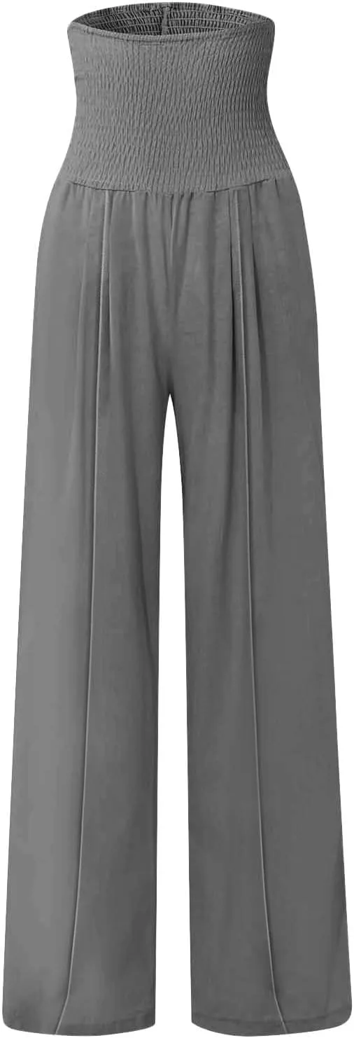 Women's Linen Blend Summer Palazzo Palazzo Pants High Waist Straight Slim Fit Pants Business Work