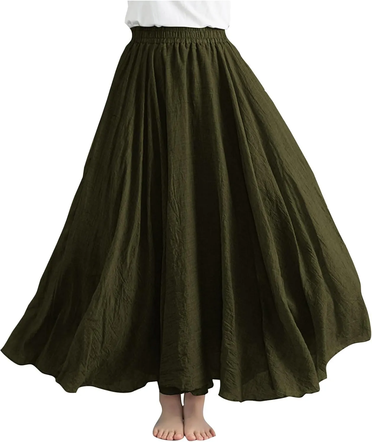 Women's Linen Maxi Skirts High Waist Ankle Length Skirt Solid Color Loose Casual Skirt Summer Flowy Long Skirts