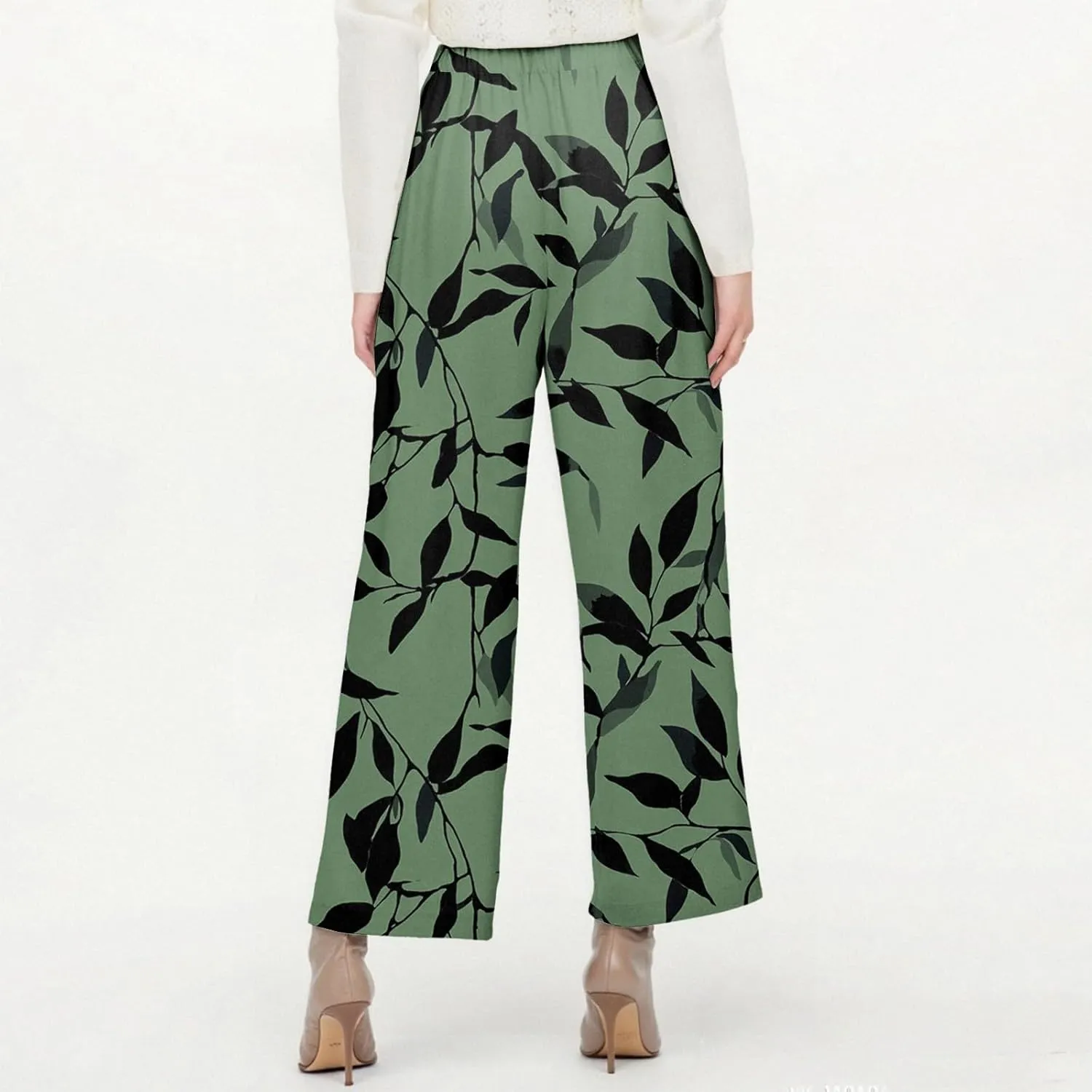 Womens Linen Pants Casual Capris Elastic Summer Trendy Pants 2025 High Waisted Floral Print Lightweight Trouser Pocket