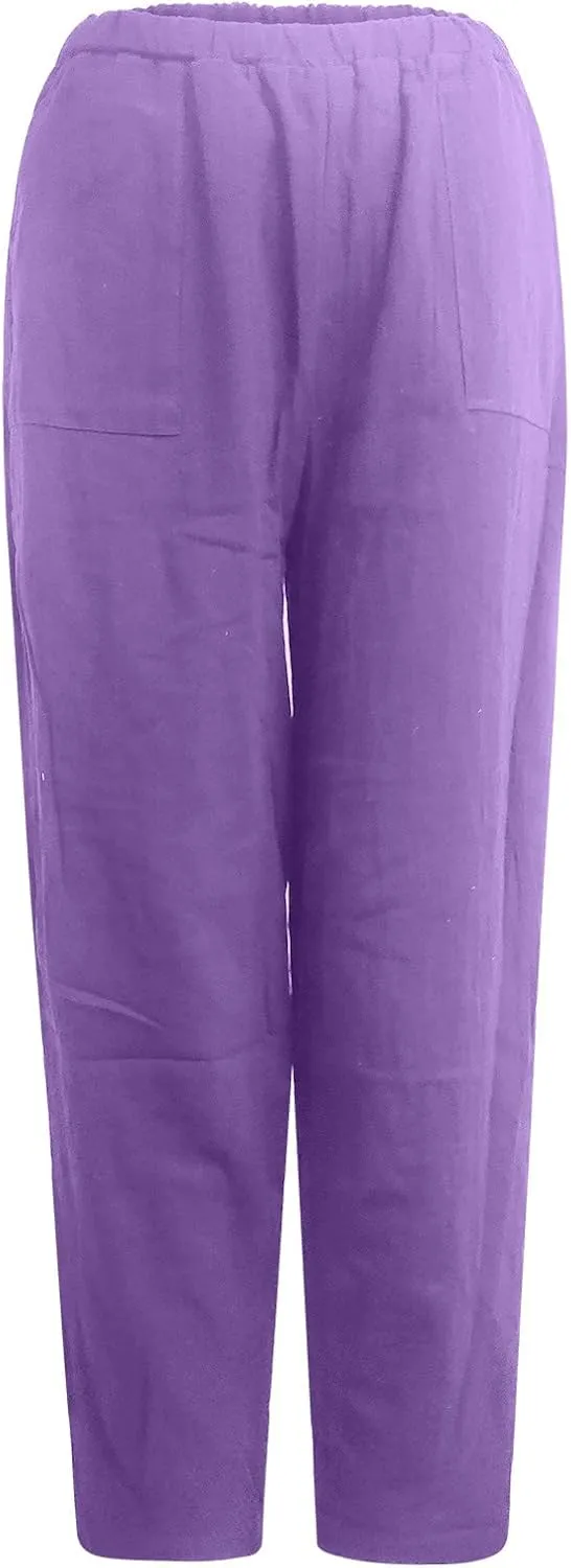 Womens Linen Pants Lounge Pants with Pockets Harem Pants Summer Casual Pants Beach Vacation Pants Plus Size Trousers
