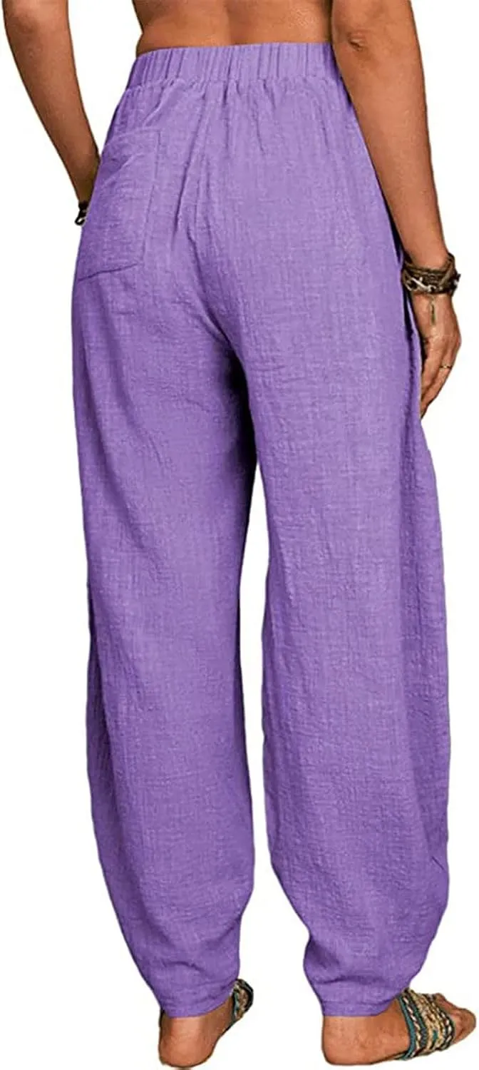 Womens Linen Pants Lounge Pants with Pockets Harem Pants Summer Casual Pants Beach Vacation Pants Plus Size Trousers