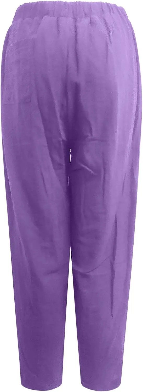 Womens Linen Pants Lounge Pants with Pockets Harem Pants Summer Casual Pants Beach Vacation Pants Plus Size Trousers
