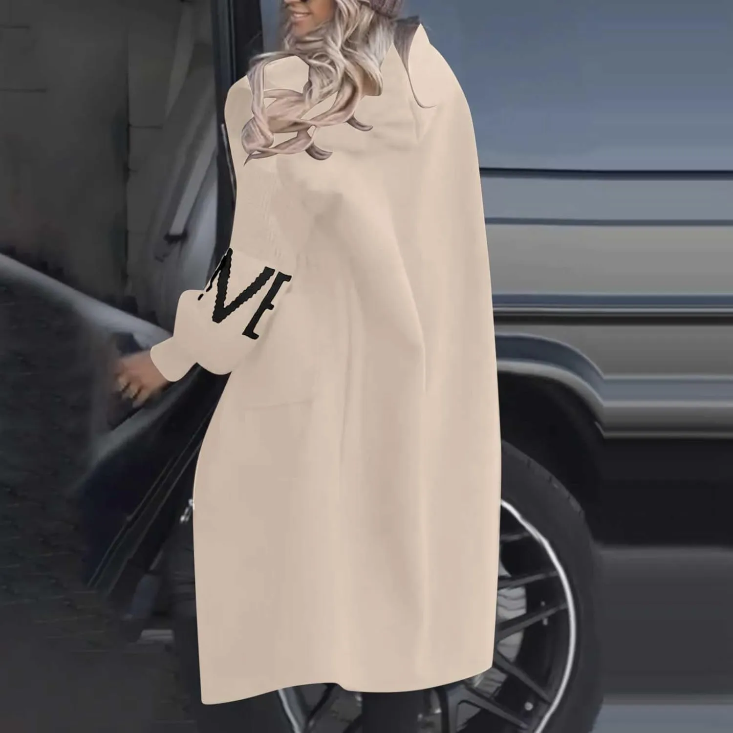 Womens Long Hoodie Coat Knee Length Oversized Zip Up Sweatshirt Jackets Winter Waist Drawstring Fleece Hooded Coat
