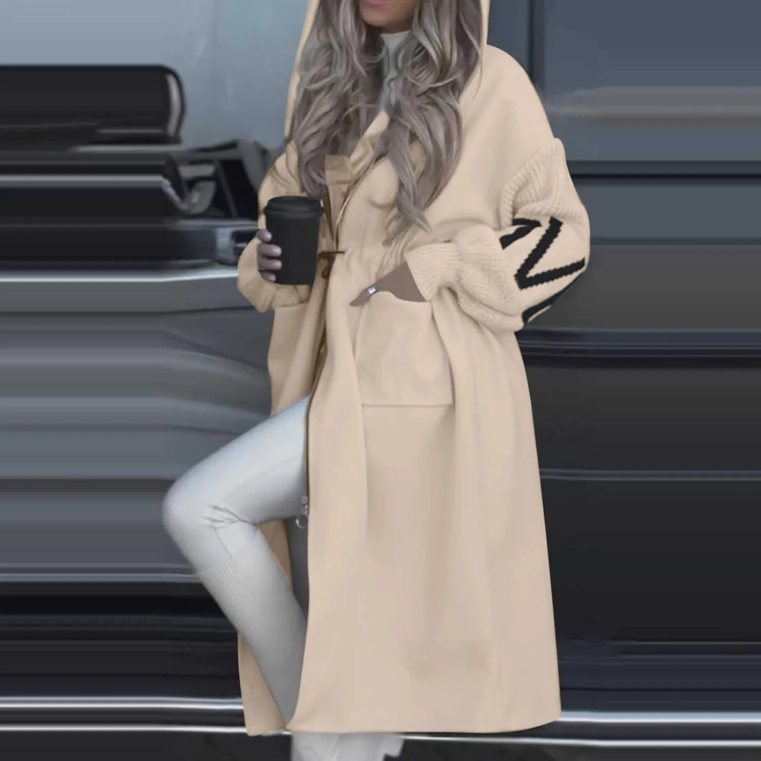 Womens Long Hoodie Coat Knee Length Oversized Zip Up Sweatshirt Jackets Winter Waist Drawstring Fleece Hooded Coat