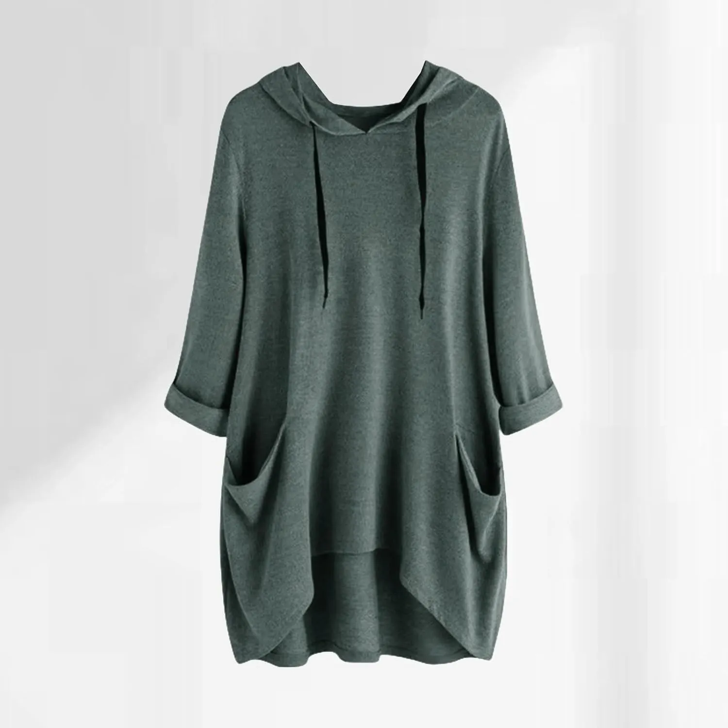 Women's Long Pattern Hooded Sweatshirt Oversized Solid Color Texture Pullover Tops Trendy Lightweight Loose Fit Dress