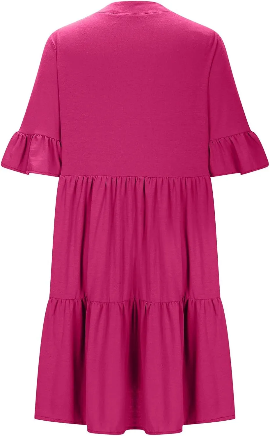 Womens Mini Ruffle Tiered Dress Short Sleeve V Neck Summer Dress Flowy A Line Sundress Beach Cover Ups with Pockets