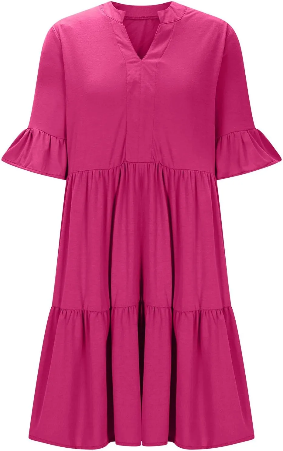 Womens Mini Ruffle Tiered Dress Short Sleeve V Neck Summer Dress Flowy A Line Sundress Beach Cover Ups with Pockets