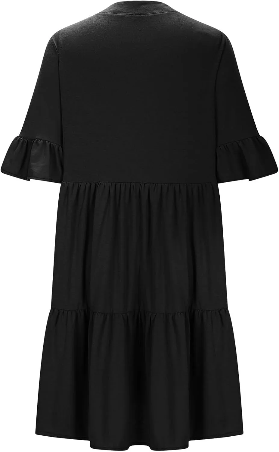 Womens Mini Ruffle Tiered Dress Short Sleeve V Neck Summer Dress Flowy A Line Sundress Beach Cover Ups with Pockets